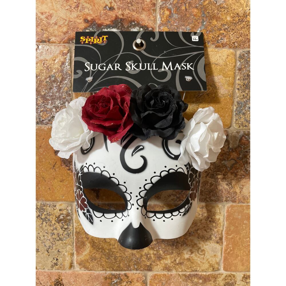 Spirit Halloween Mask Sugar Skull Floral Day of the Dead Costume NWT - Picture 2 of 8